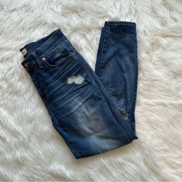 Madewell High Riser Skinny Dark Wash Distressed Ripped Denim Jeans Size 28 - Picture 2 of 6